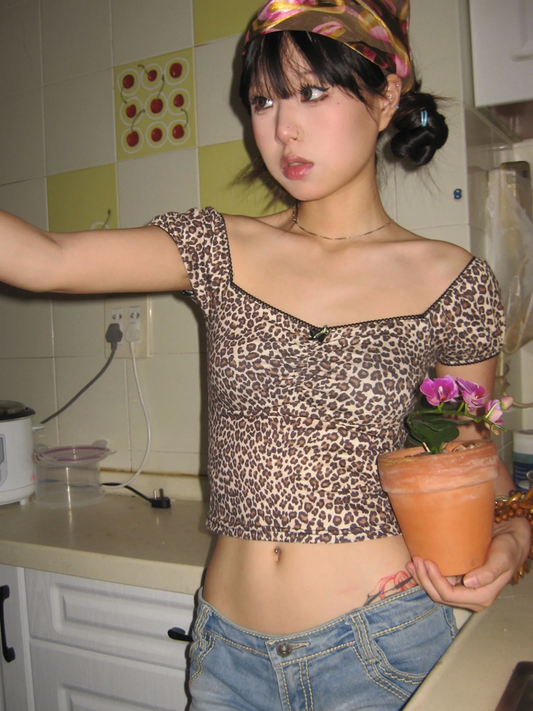 Y2K Leopard Print Crop Top