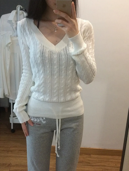 White V-neck Sweater