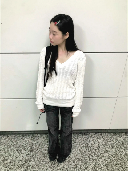 White V-neck Sweater