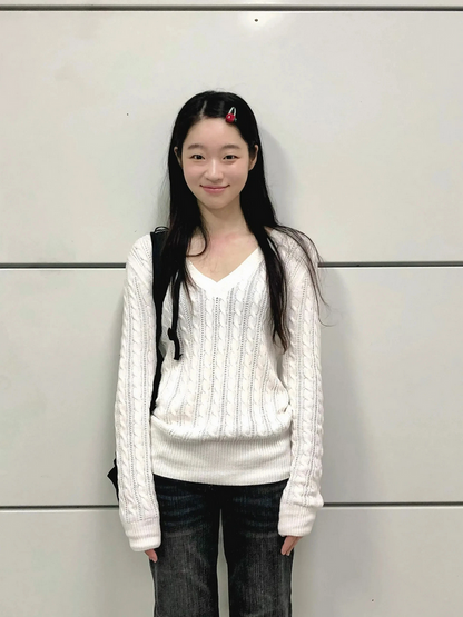 White V-neck Sweater