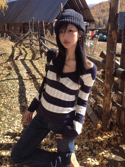 Striped V-neck Sweater