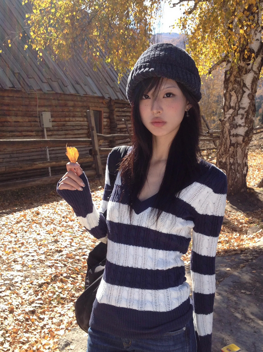 Striped V-neck Sweater