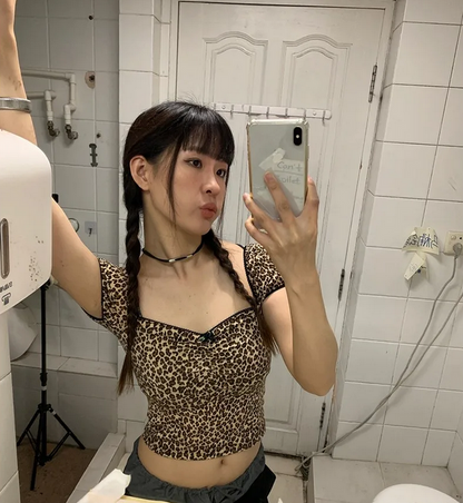 Y2K Leopard Print Crop Top